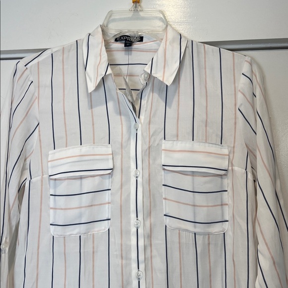 Express White Shirt with Pink and Black Stripes size small. NWT! - Picture 2 of 9
